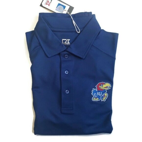 NCAA Kansas Jayhawks Adult Mens CB Drytec Genre Short Sleeve Polo Blue Size S - Picture 5 of 5